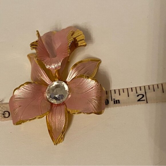 CERRITO ORIGINAL 1982 BROOCH PIN PINK ENAMEL GOLD TONE FLOWER IRIS ORCHID - Picture 5 of 8
